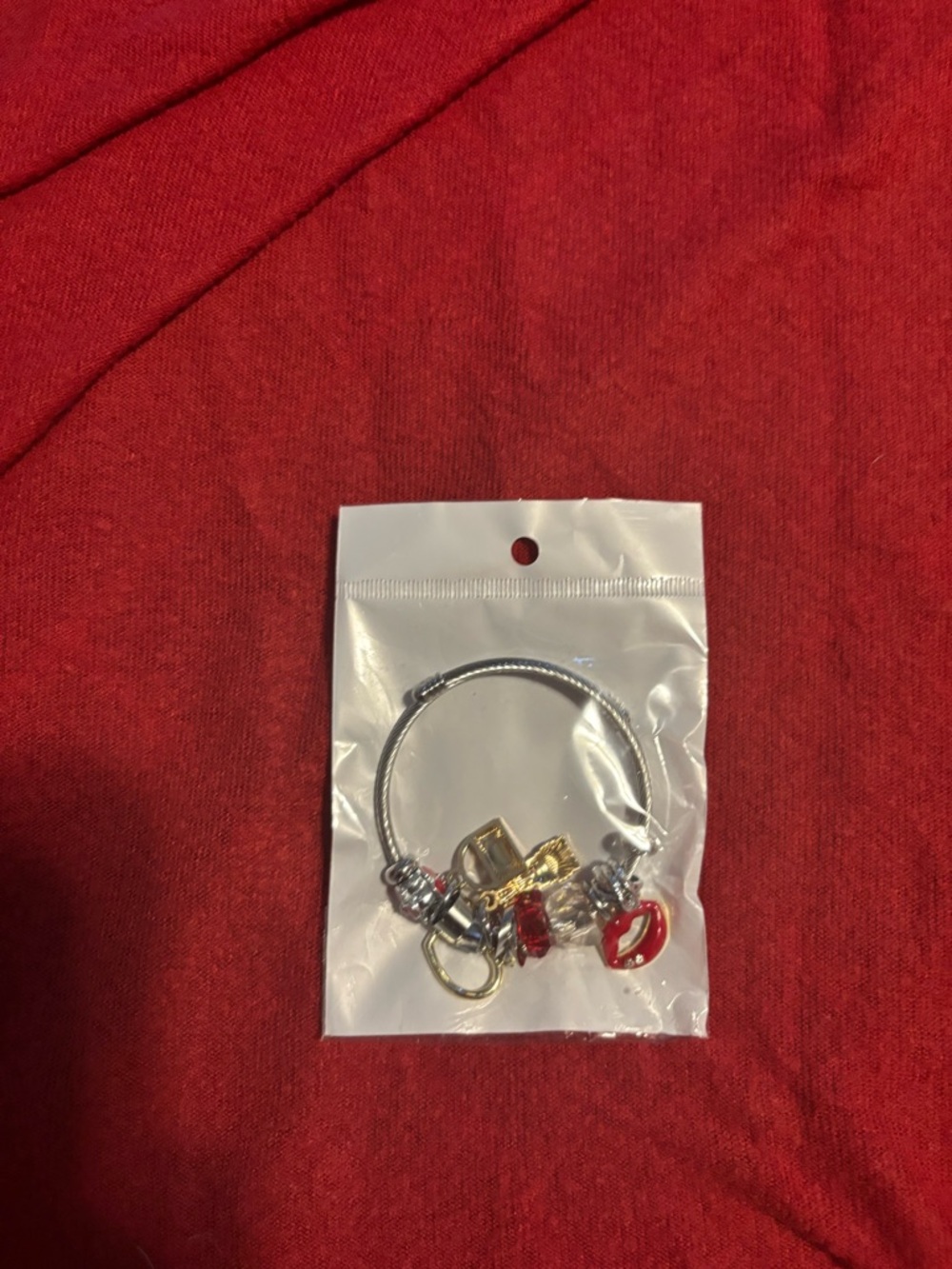 Silver-Tone Charm Bracelet with Red Accents